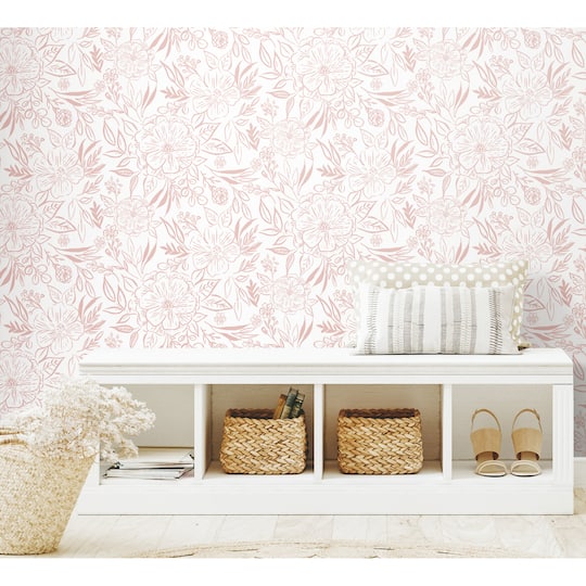 RoomMates Pink & White Floral Sketch Peel & Stick Wallpaper
